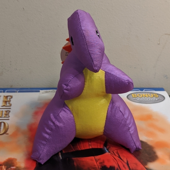 Vintage 1997 Dino Squeeze Purple and Yellow Parachute Cloth Plush Stuffed Animal - Picture 2 of 4